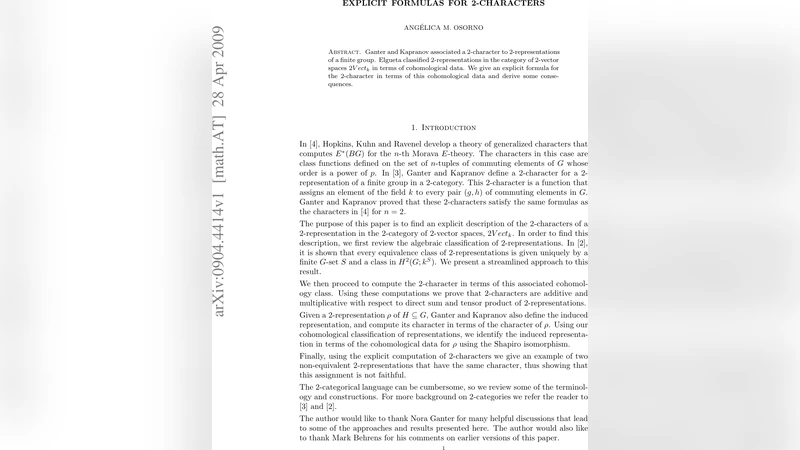 Explicit Formulas for 2-Characters