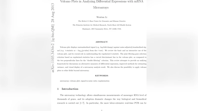 Application of Volcano Plots in Analyses of mRNA Differential   Expressions with Microarrays