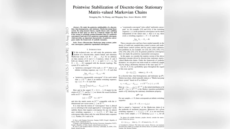 Pointwise Stabilization of Discrete-time Stationary Matrix-valued   Markovian Chains