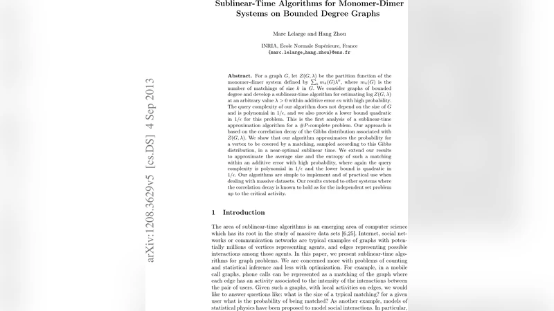 Sublinear-Time Algorithms for Monomer-Dimer Systems on Bounded Degree   Graphs