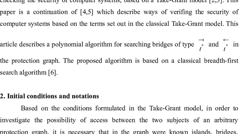 Algorithm for searching bridges of specified types in the protection   graph for Take-Grant protection model