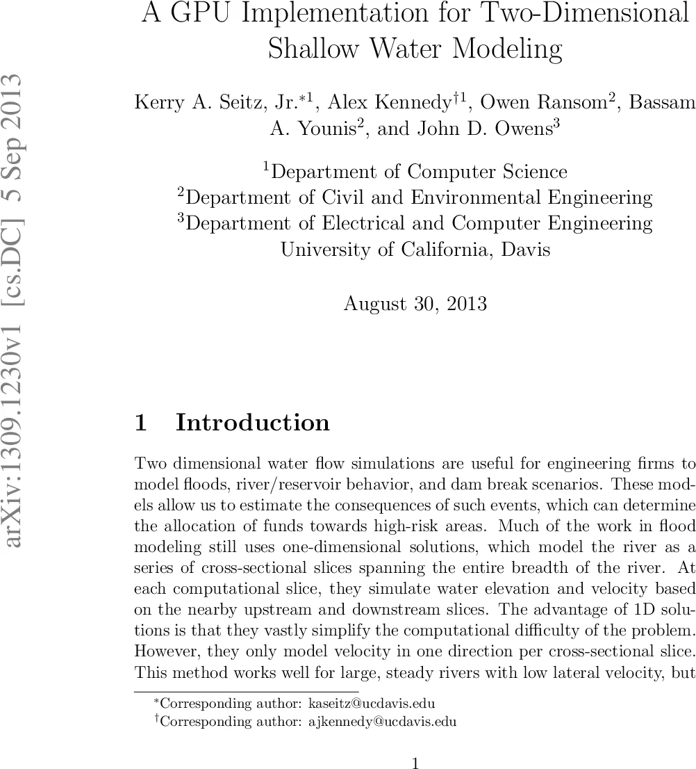 A GPU Implementation for Two-Dimensional Shallow Water Modeling