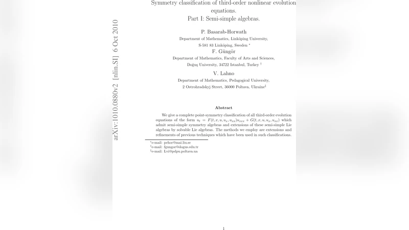Symmetry classification of third-order nonlinear evolution equations.   Part I: Semi-simple algebras