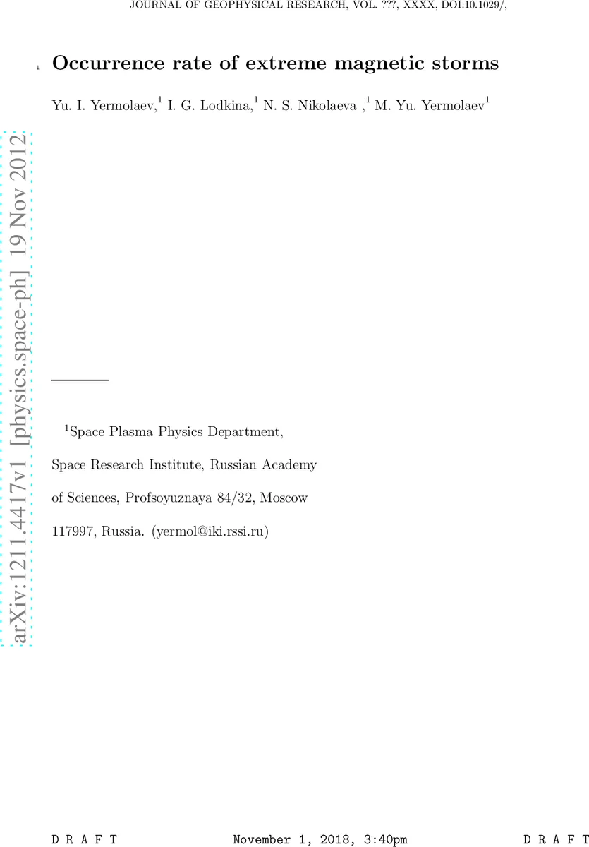 Occurrence rate of extreme magnetic storms
