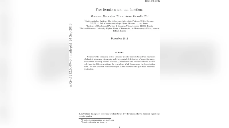 Free fermions and tau-functions