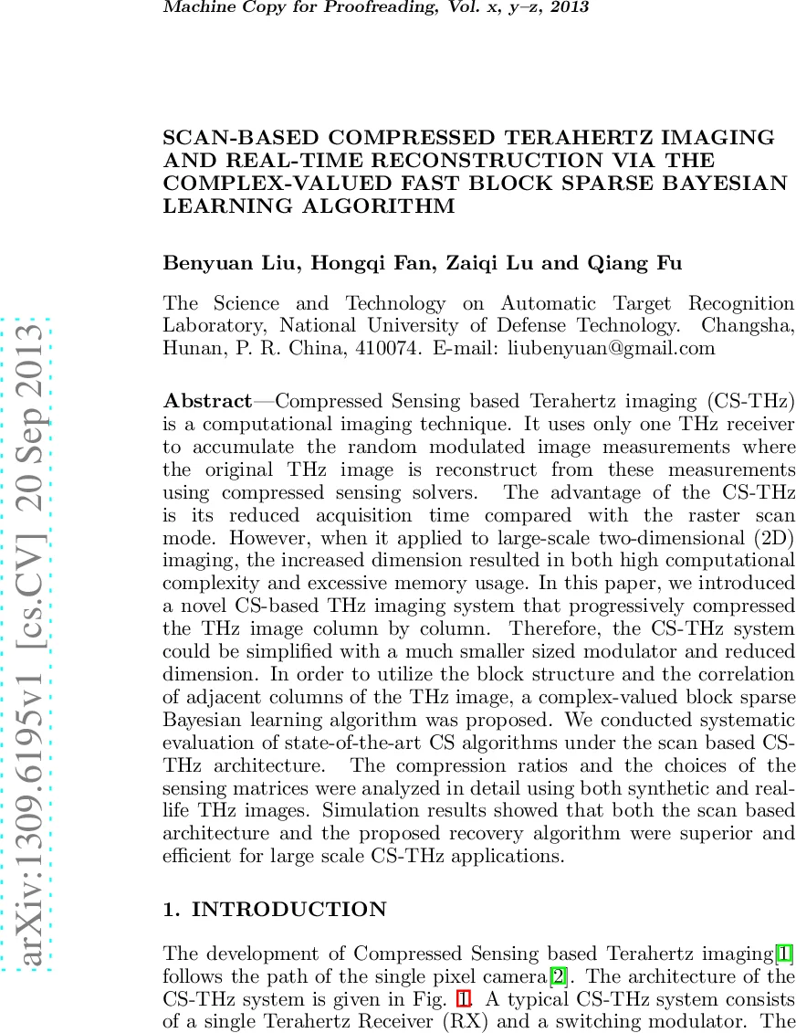 Scan-based Compressed Terahertz Imaging and Real-Time Reconstruction via   the Complex-valued Fast Block Sparse Bayesian Learning Algorithm