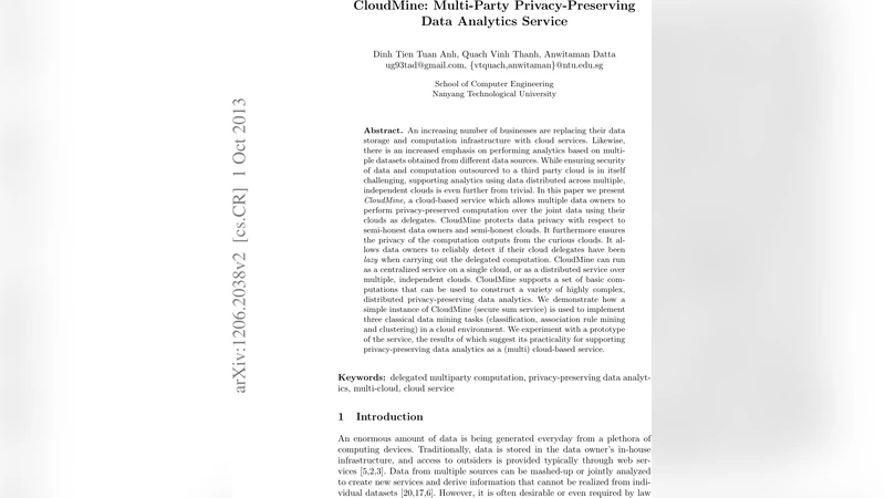 CloudMine: Multi-Party Privacy-Preserving Data Analytics Service