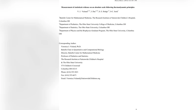 Measurement of statistical evidence on an absolute scale following   thermodynamic principles