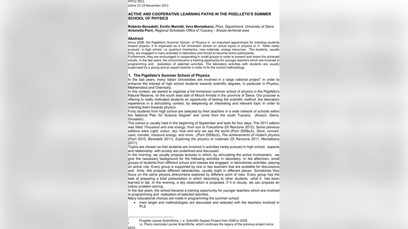 Active and Cooperative Learning Paths in the Pigelletos Summer School   of Physics