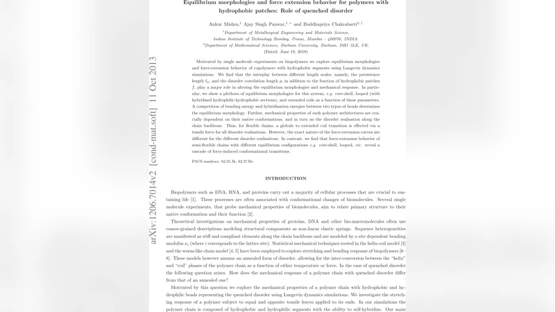 Equilibrium morphologies and force extension behavior for polymers with   hydrophobic patches: Role of quenched disorder