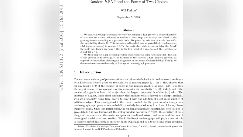 Random k-SAT and the Power of Two Choices