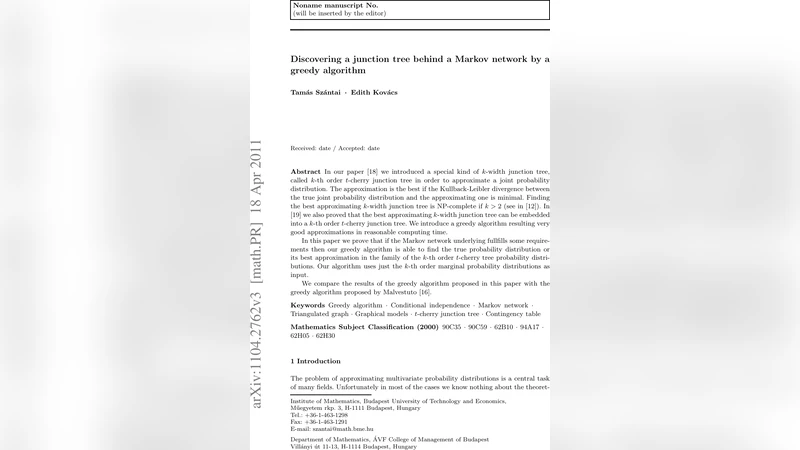 Discovering a junction tree behind a Markov network by a greedy   algorithm