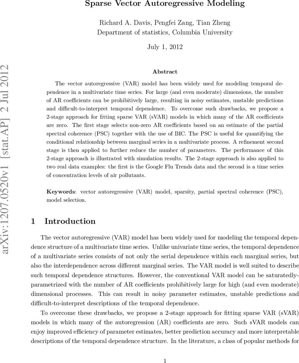 Sparse Vector Autoregressive Modeling