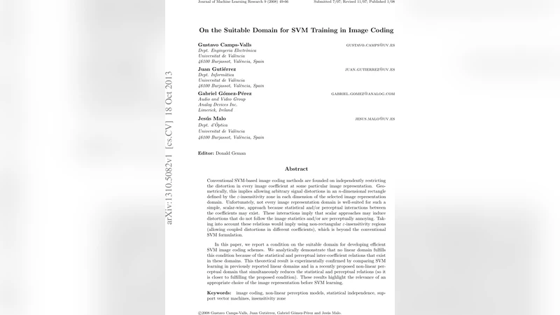 On the Suitable Domain for SVM Training in Image Coding