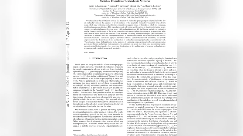Statistical Properties of Avalanches in Networks