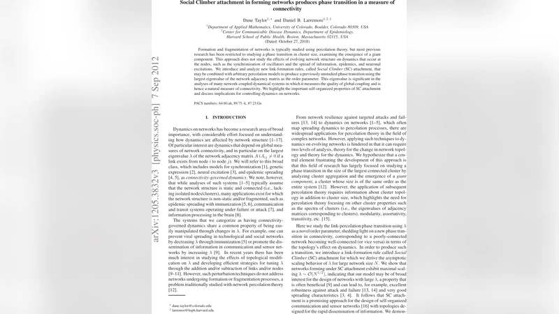 Social Climber attachment in forming networks produces phase transition   in a measure of connectivity