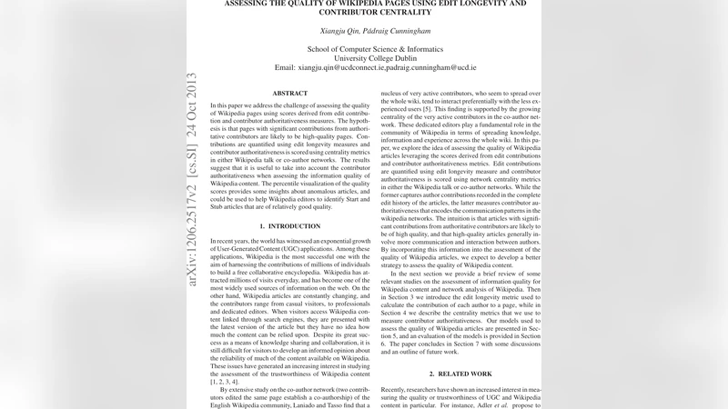 Assessing the Quality of Wikipedia Pages Using Edit Longevity and   Contributor Centrality