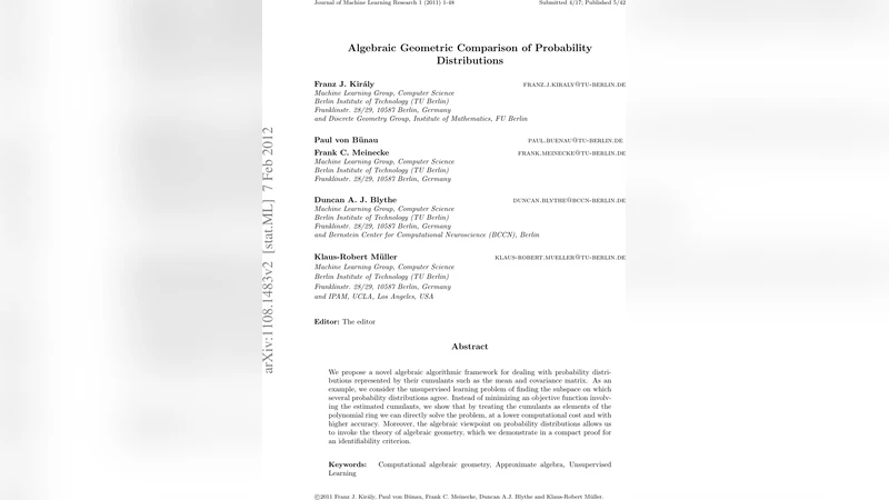 Algebraic Geometric Comparison of Probability Distributions