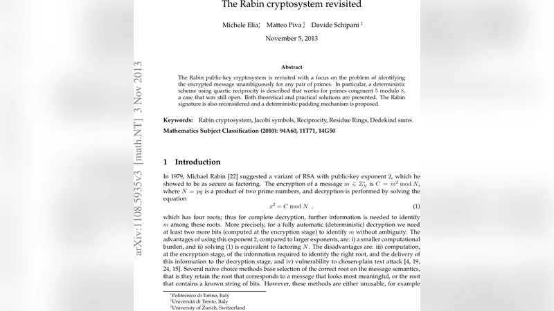 The Rabin cryptosystem revisited