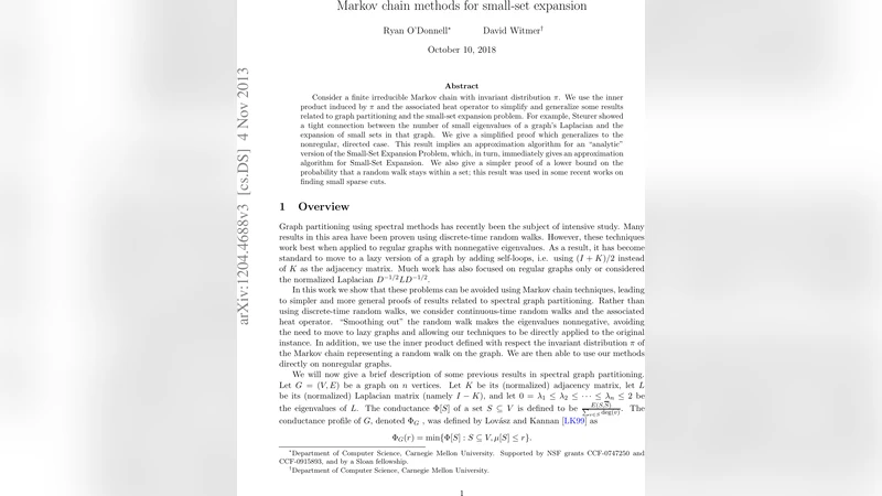 Markov chain methods for small-set expansion