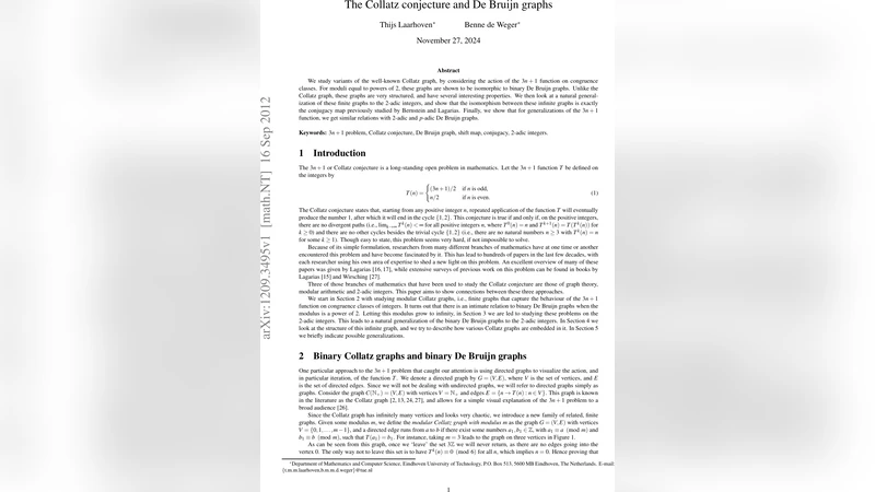 The Collatz conjecture and De Bruijn graphs