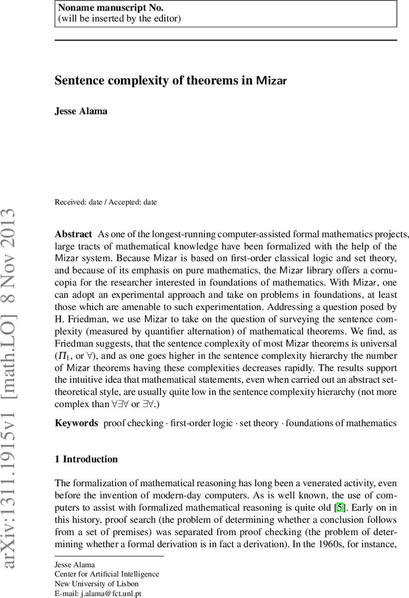 Sentence complexity of theorems in Mizar