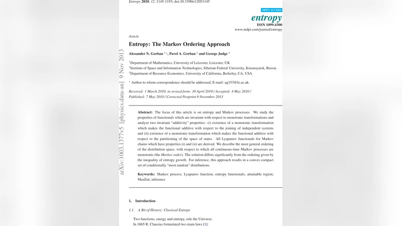 Entropy: The Markov Ordering Approach