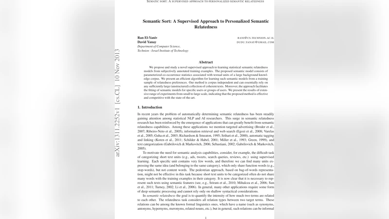 Semantic Sort: A Supervised Approach to Personalized Semantic   Relatedness