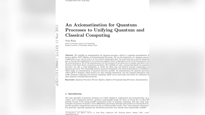 An Axiomatization for Quantum Processes to Unifying Quantum and   Classical Computing