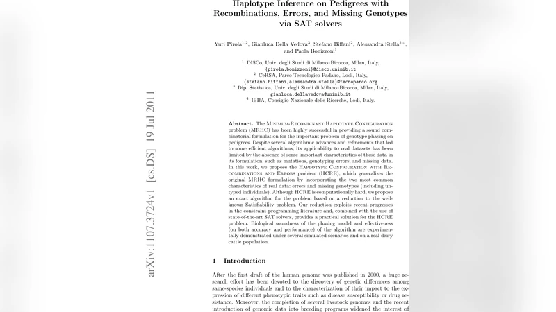 Haplotype Inference on Pedigrees with Recombinations, Errors, and   Missing Genotypes via SAT solvers