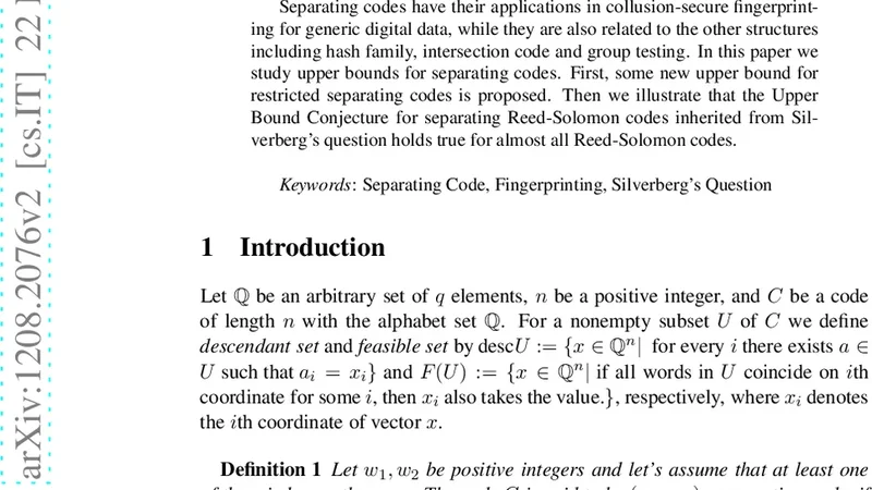 Upper Bounds on the Number of Codewords of Some Separating Codes