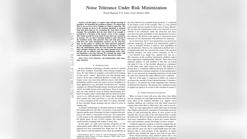 Noise Tolerance under Risk Minimization