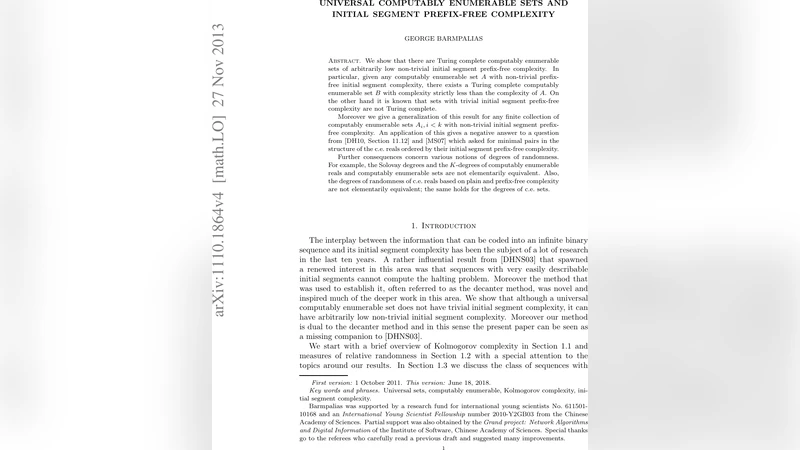 Universal computably enumerable sets and initial segment prefix-free   complexity
