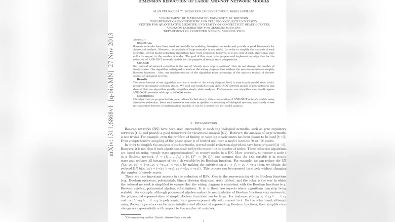 Dimension Reduction of Large AND-NOT Network Models