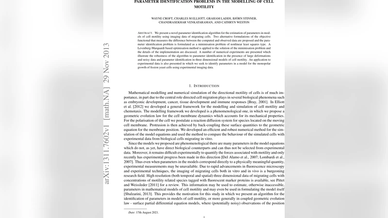 Parameter identification problems in the modelling of cell motility