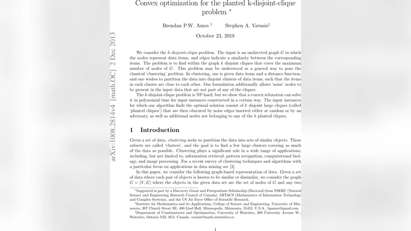 Convex optimization for the planted k-disjoint-clique problem