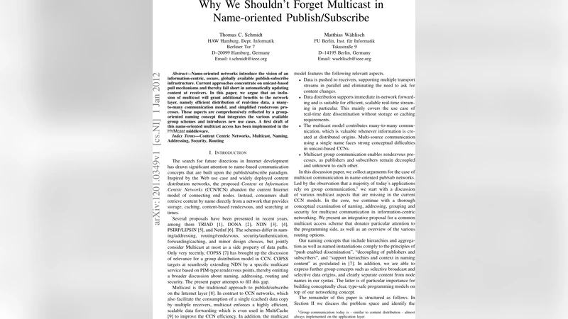 Why We Shouldnt Forget Multicast in Name-oriented Publish/Subscribe