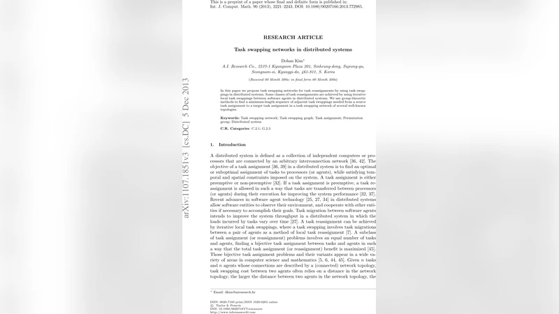 Task swapping networks in distributed systems