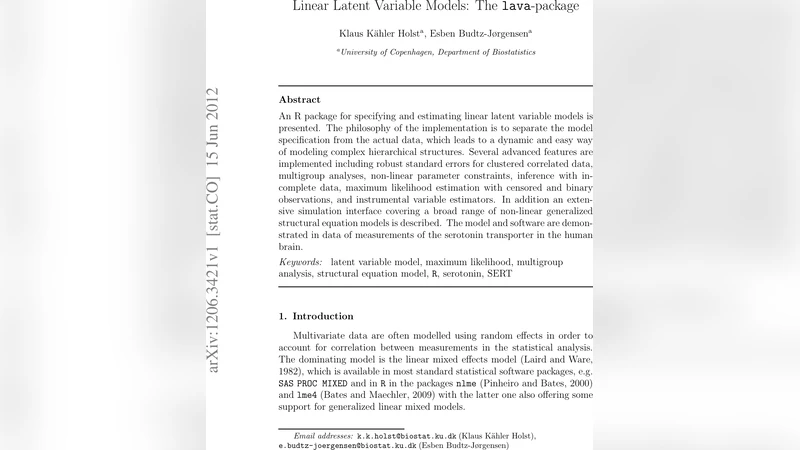 Linear Latent Variable Models: The lava-package