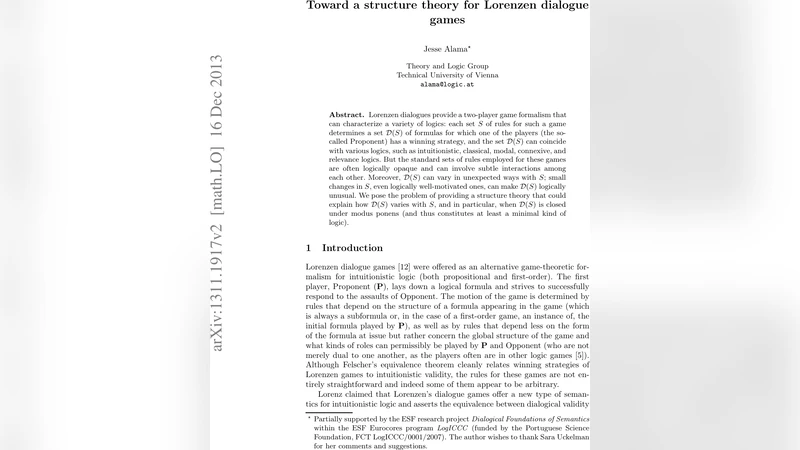 Toward a structure theory for Lorenzen dialogue games