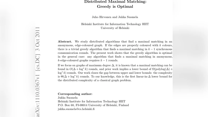 Distributed Maximal Matching: Greedy is Optimal