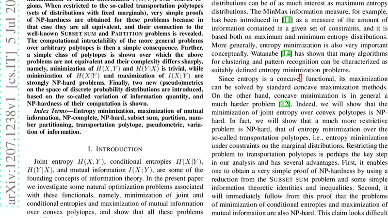 On the Hardness of Entropy Minimization and Related Problems
