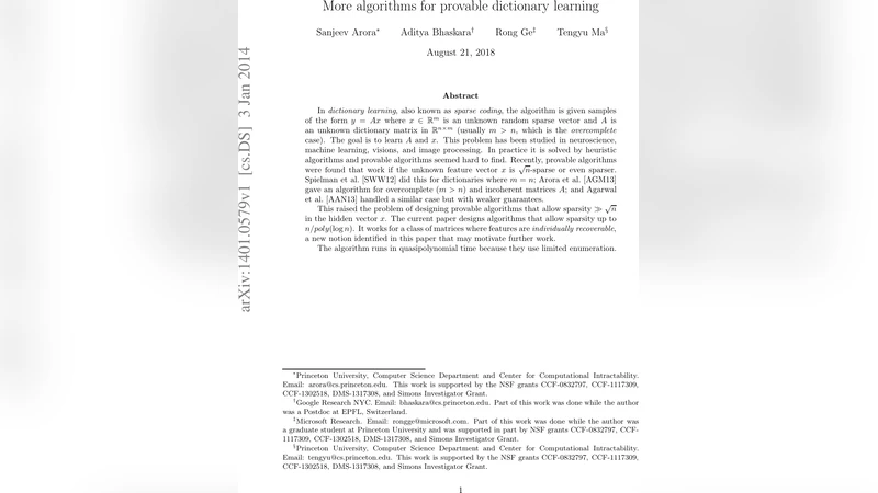 More Algorithms for Provable Dictionary Learning