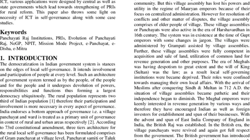 ICT in Local Self Governance: A Study of Rural India