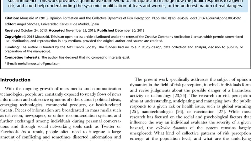 Opinion Formation and the Collective Dynamics of Risk Perception
