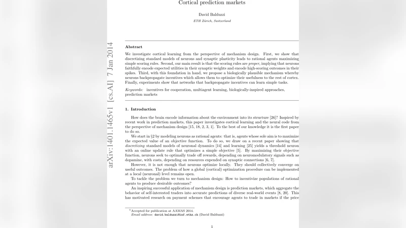 Cortical prediction markets