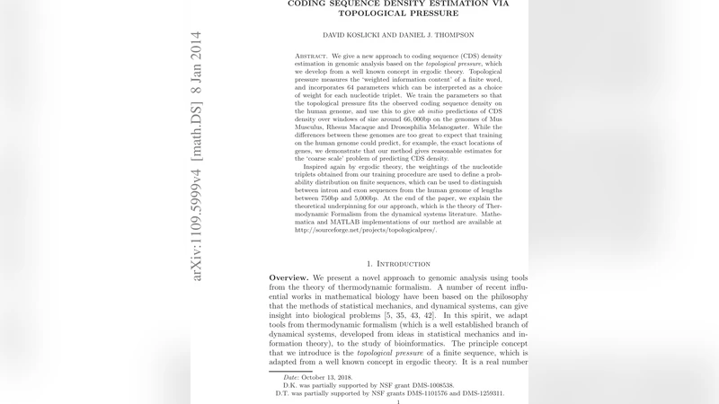 Coding Sequence Density Estimation Via Topological Pressure