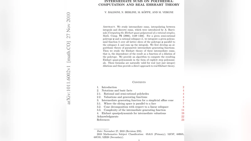 Intermediate Sums on Polyhedra: Computation and Real Ehrhart Theory