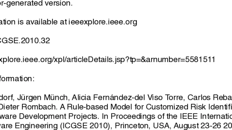 A Rule-based Model for Customized Risk Identification in Distributed   Software Development Projects
