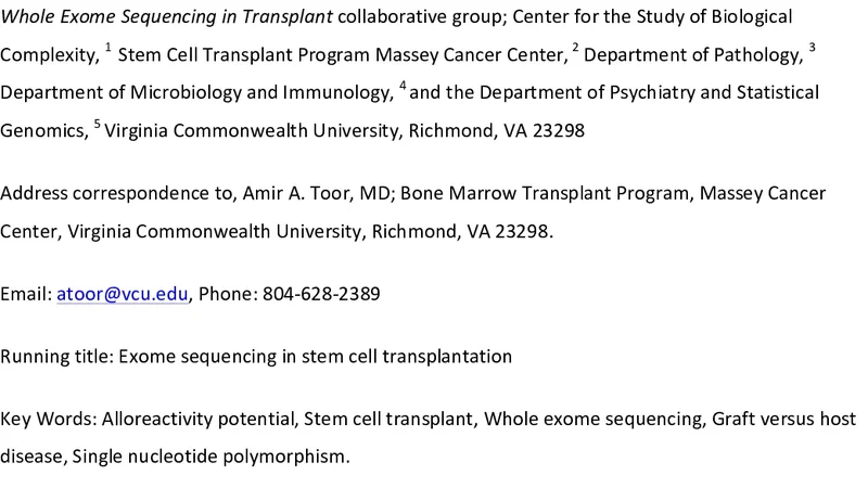 Whole Exome Sequencing to Estimate Alloreactivity Potential Between   Donors and Recipients in Stem Cell Transplantation
